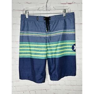Hurley Blue Green Stripe Board Short Swim Trunks Boys 18 XL
